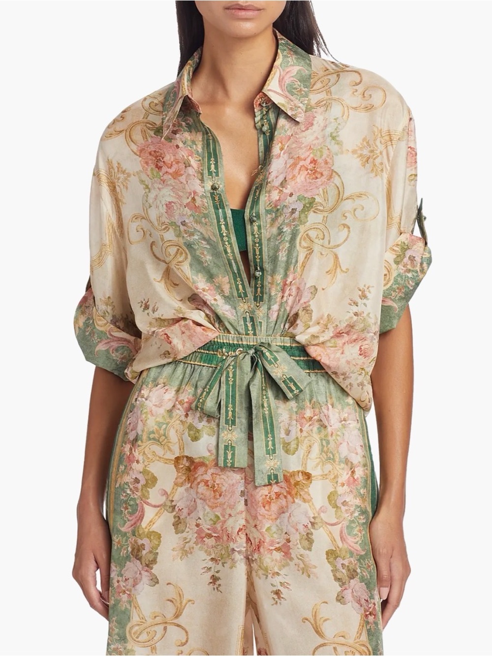 Zimmerman August Floral Khaki Green Silk Top Blouse